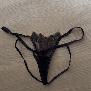 Delicate Black Lace Strappy Thong - Women's Intimates